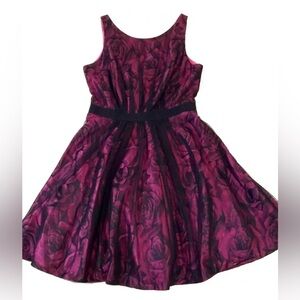 Jessica Simpson Floral Fit&Flare Dress Women 8 Sangria Black/Hot Pink Tulle EUC